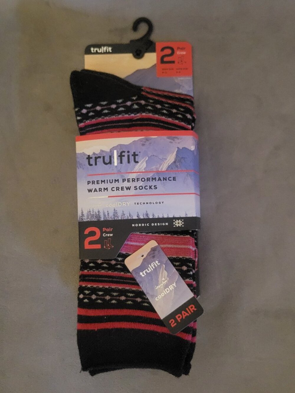 truFit Warm Cushioned Crew Socks Arch Support Nordic Striped 2 Pairs 9-11